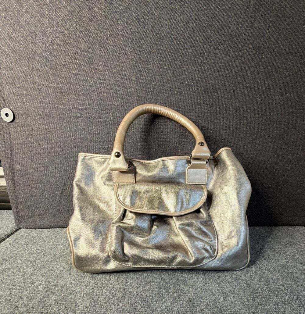 Un Deux Trois Metallic Gold Tote Handbag with Front Pocket